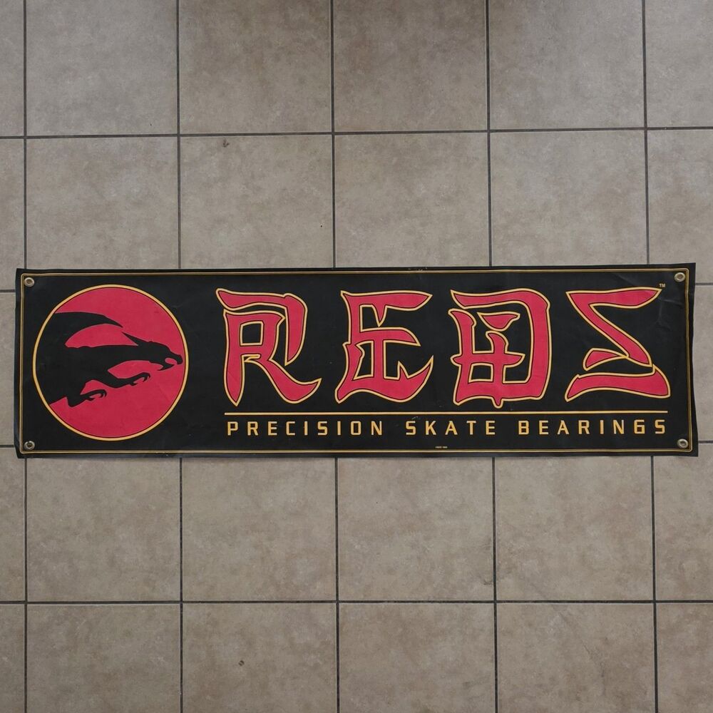 VTG Powell Peralta Bones Reds Bearings Skateboard Shop Banner 1999 Y2K 52"x14"